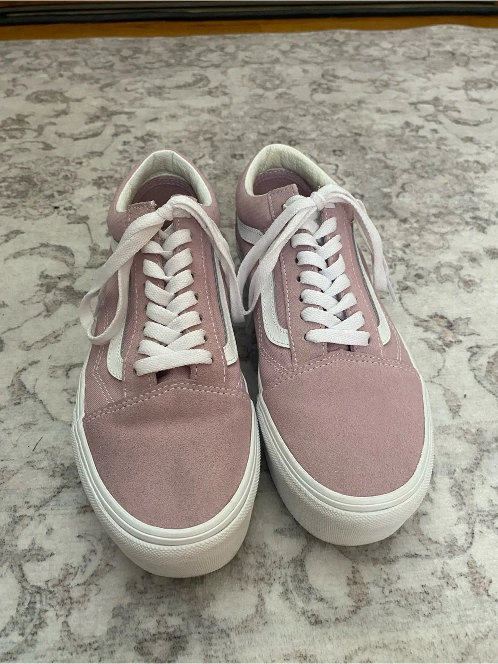 Vans Women's Pale Pink Suede Platform Sneakers with White Side Stripe